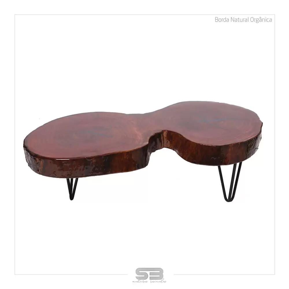 Mesa Resinada de Centro Croácia - Madeira Maciça e Pés de ferro 1,20 X 0,70