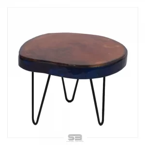 Mesa Resinada de Centro/ Cabeceira Lituania - Madeira Maciça e Pés de ferro Diâmetro 48 CM 