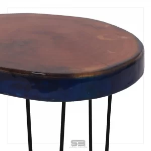 Mesa Resinada de Centro/ Cabeceira Lituania - Madeira Maciça e Pés de ferro Diâmetro 48 CM 