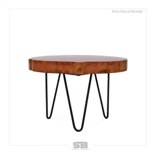 Mesa Resinada de Centro/ Cabeceira TALLINN - Madeira Maciça e Pés de ferro Diâmetro 48 CM 