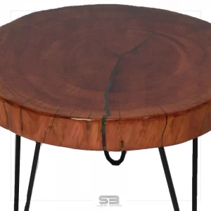 Mesa Resinada de Centro/ Cabeceira ZAGREB - Madeira Maciça e Pés de ferro Diâmetro 47 CM  