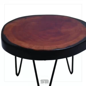 Mesa Resinada de Centro/ Cabeceira DUBLIN - Madeira Maciça e Pés de ferro Diâmetro 50 CM