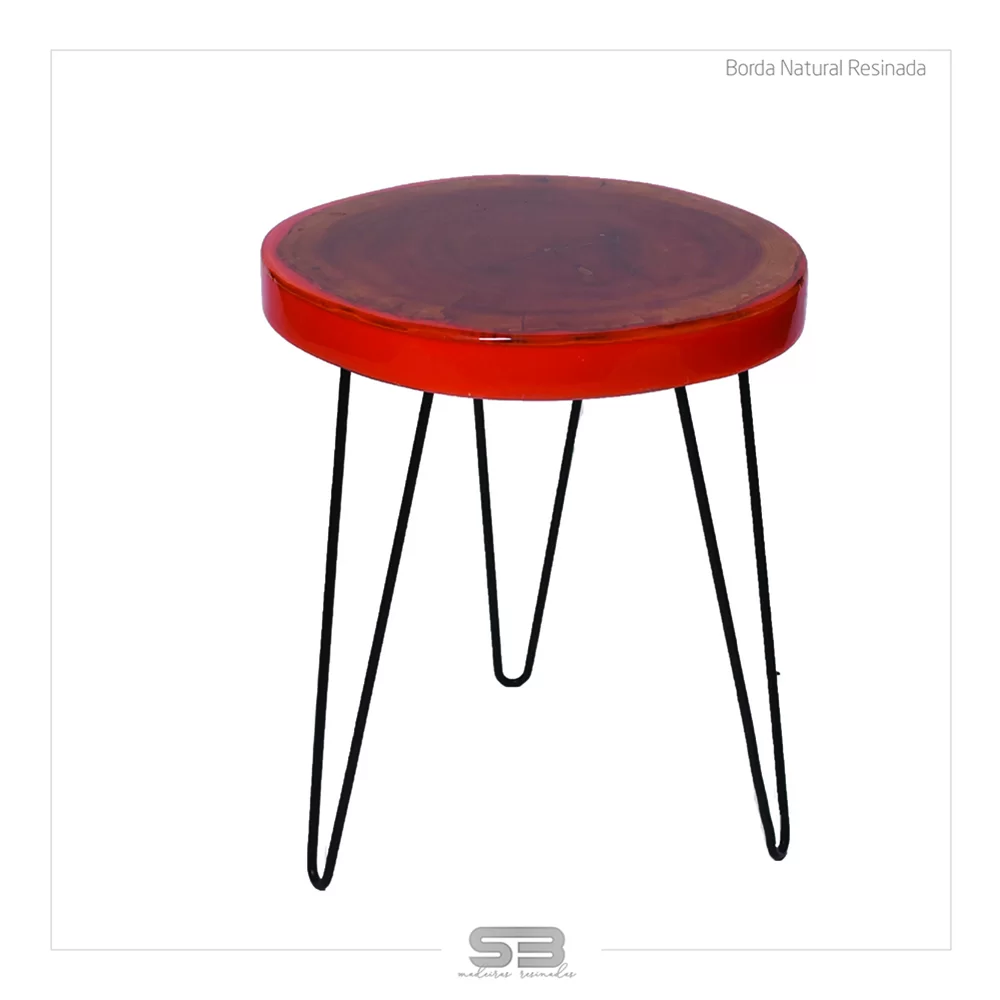 Mesa Resinada de Centro/ Cabeceira AMSTERDA - Madeira Maciça e Pés de ferro Diâmetro 58 CM
