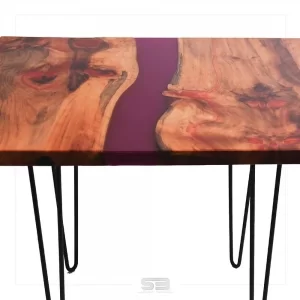 Mesa  River Table Resinada de Jantar ANDORRA -  Madeira Maciça e Pés de ferro 1,00 X 0,92