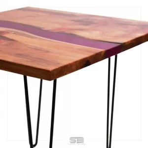 Mesa  River Table Resinada de Jantar ANDORRA -  Madeira Maciça e Pés de ferro 1,00 X 0,92