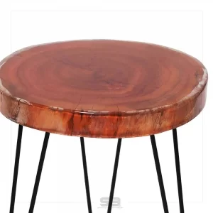 Mesa Resinada de Centro/ Cabeceira Vaduz - Madeira Maciça e Pés de ferro Diâmetro 48 CM
